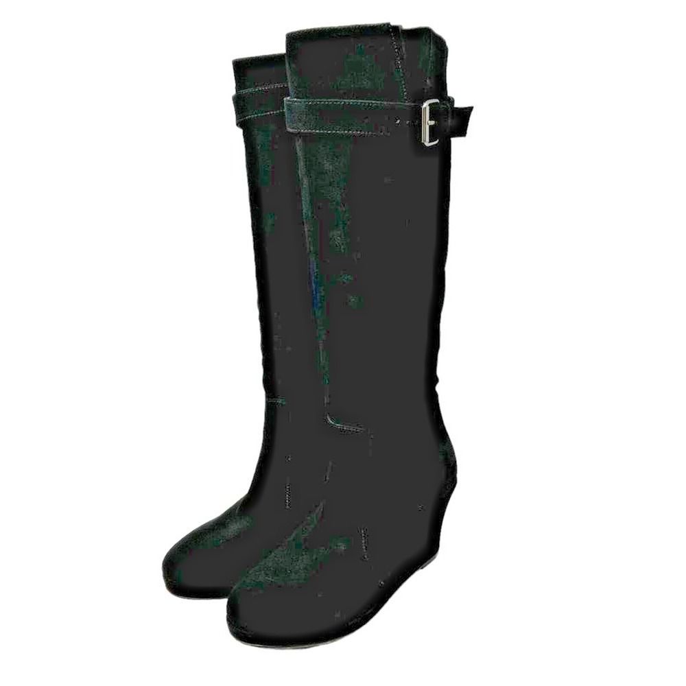 BODEN Suede Wedge Knee High Boots 39 8.5 Black Buckle Goth Minimalist Academia